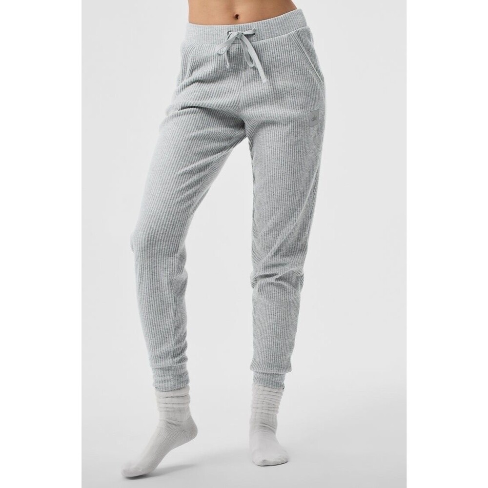 Alo Yoga Women's Muse Ribbed Jogger Sweatpants Athletic Heather Grey Size Large